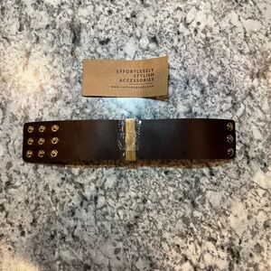 Brown Leather Cuff Bar Snap On Bracelet Gold Accents New Charleston Wrap